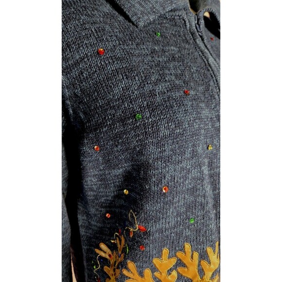 Tiara International Vintage Embellished Rhinestone Reindeer Sweater Size Large - Picture 6 of 13